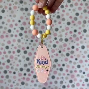 Personalized cute trending beaded hotel keychain Wristlet Butter Yellow Lt Pink